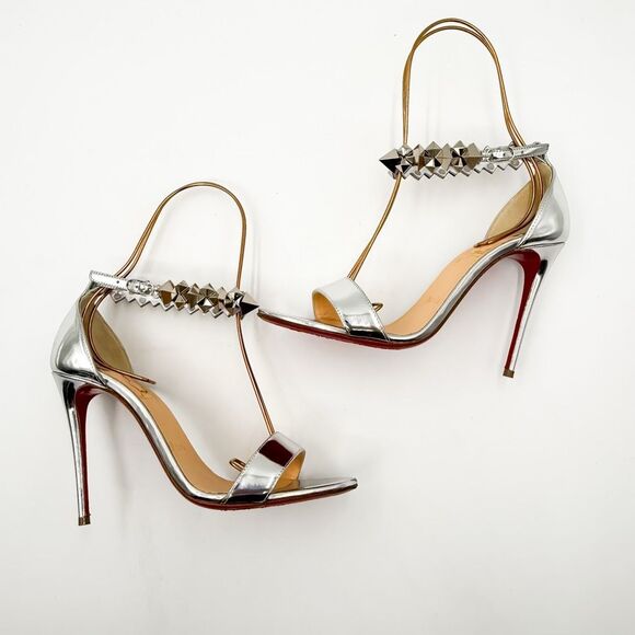 Christian Louboutin Planetava 100 Spike Silver Patent Leather EU 37 US 7 - Picture 7 of 11